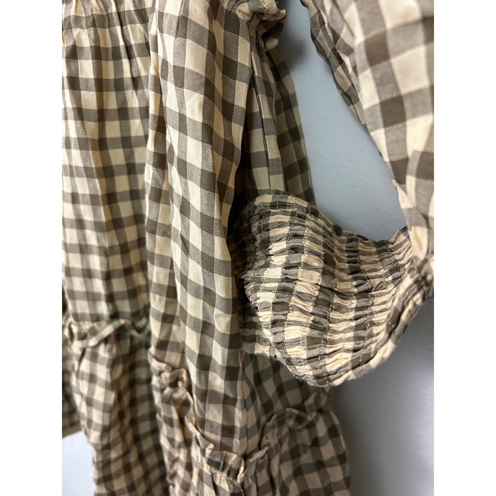 Talulah‎ Womens Brown Gingham Tiered Babydoll Mini Dress Smocked Long Sleeve M - Picture 11 of 12